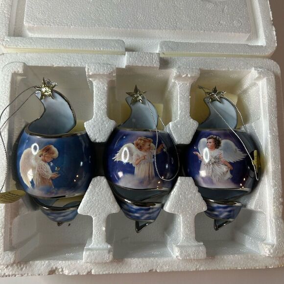 Bradford Editions Starlight Blessings Porcelain Angel Xmas Ornaments Blue - Picture 9 of 16
